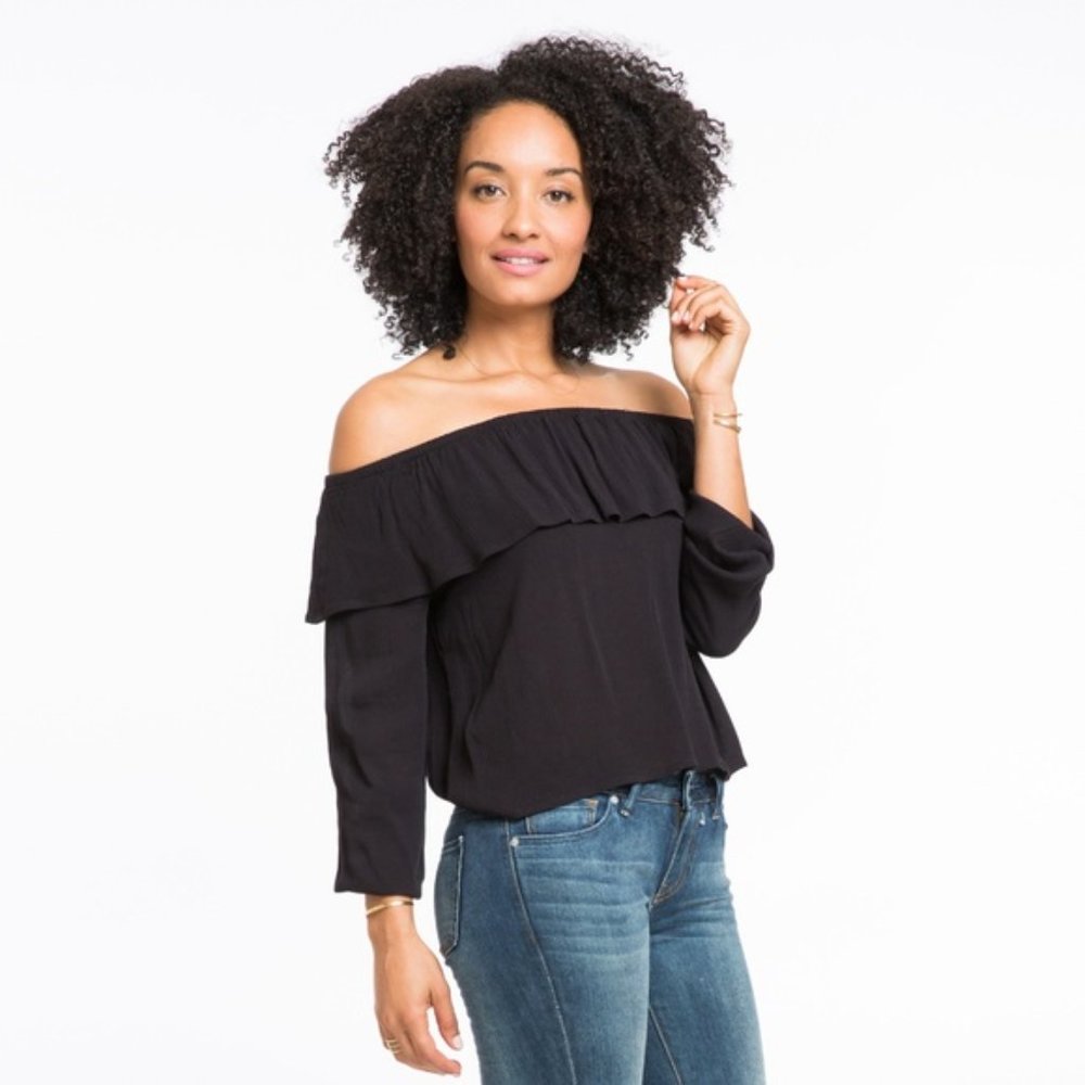 Marine Layer Black Off-Shoulder Ruffle Blouse